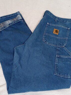 Vintage Carhartt B237 Dungaree Fit Flannel Lined Jeans 38x34 Blue Denim